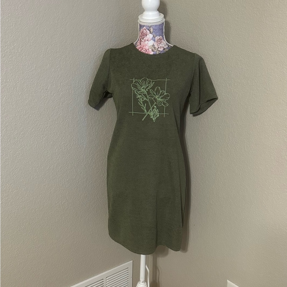Green Sheath Mini Dress Short Sleeve Crew Neck‎
